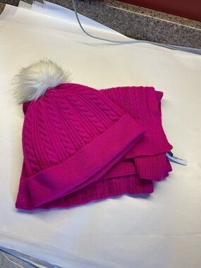 Talbots Fuschia Cotton Blend Hat & Scarf
